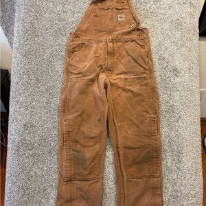 Carhartt FR Double Knee Bib Overalls Mens 34x31* Brown‎ Canvas Workwear *